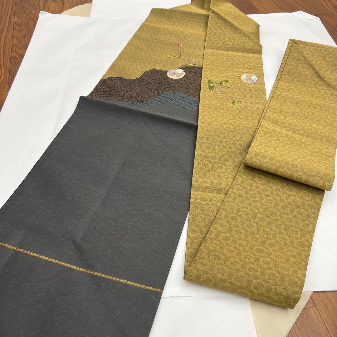 未使用　9寸名古屋帯 刺繍　うずら　吉祥文様