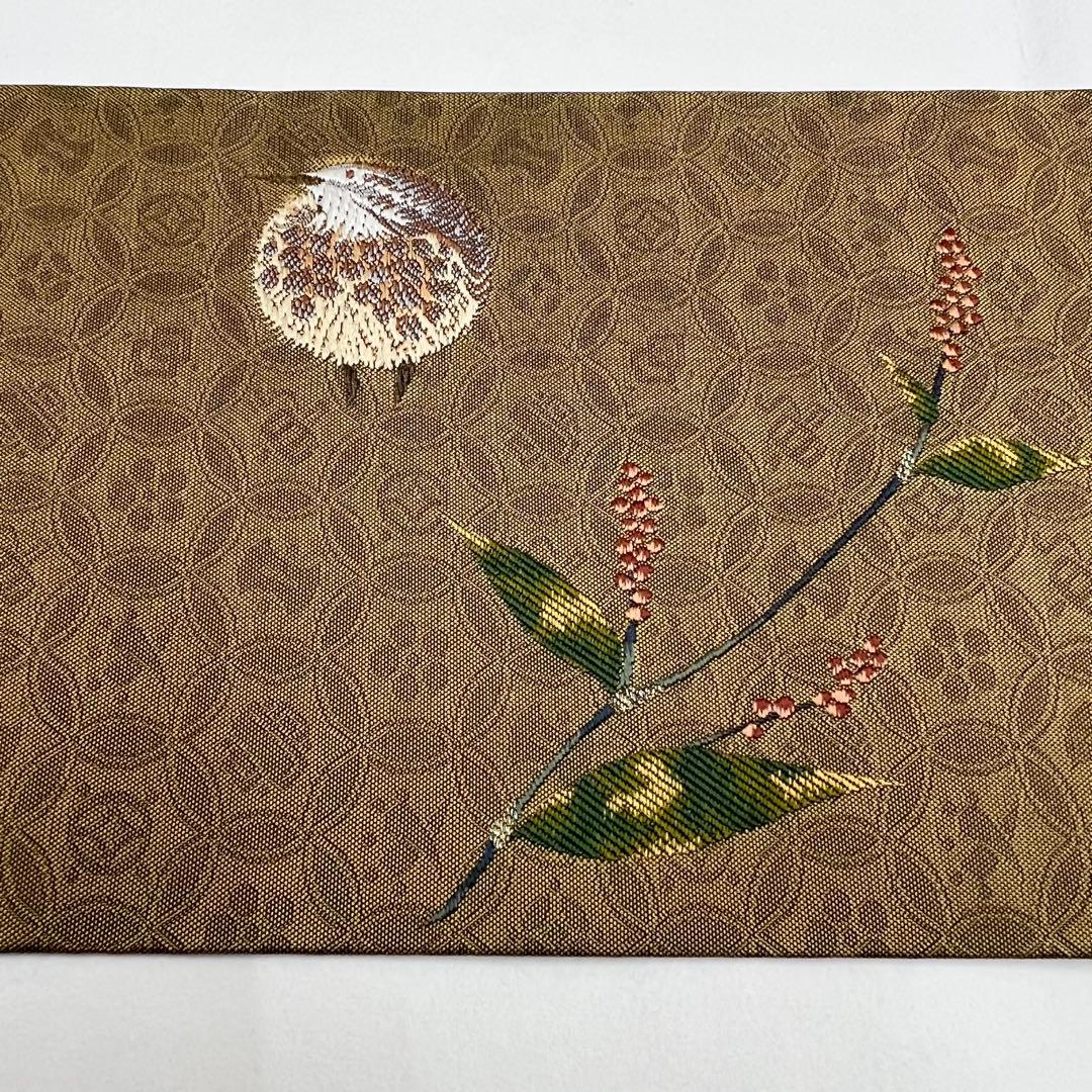 未使用　9寸名古屋帯 刺繍　うずら　吉祥文様