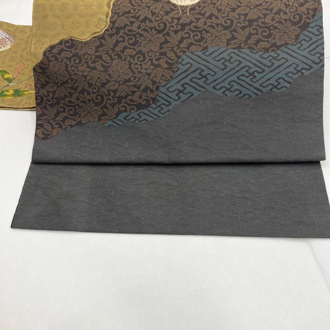 未使用　9寸名古屋帯 刺繍　うずら　吉祥文様