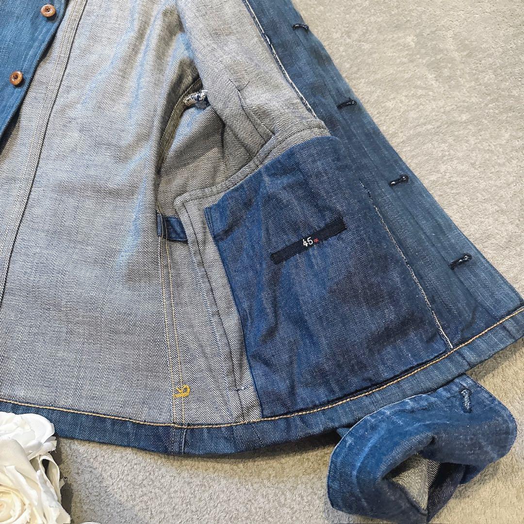 45R 美品 おこめデニム　908　スタンドジャケット インディゴ ２　ボタン