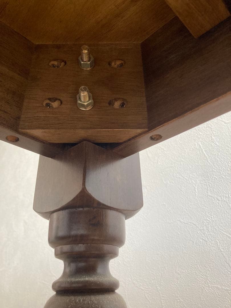 引き出し付きテーブル　デスク　天然木　ダークブラウン