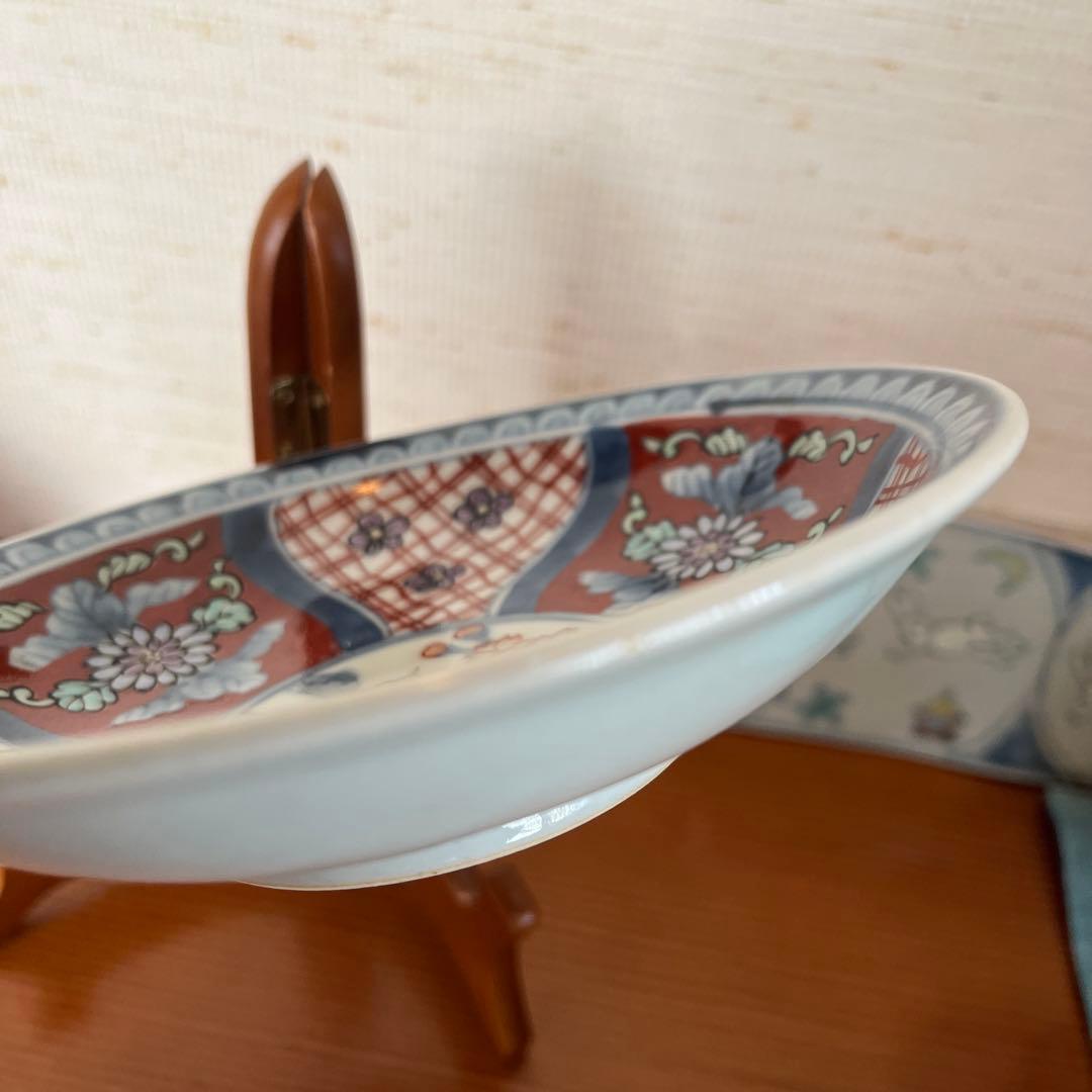 有田焼 六代走波　染錦 赤濃菊絵小花文 五寸皿