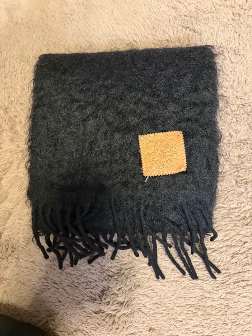 ロエベ モヘア マフラー ウール 黒 ストール
