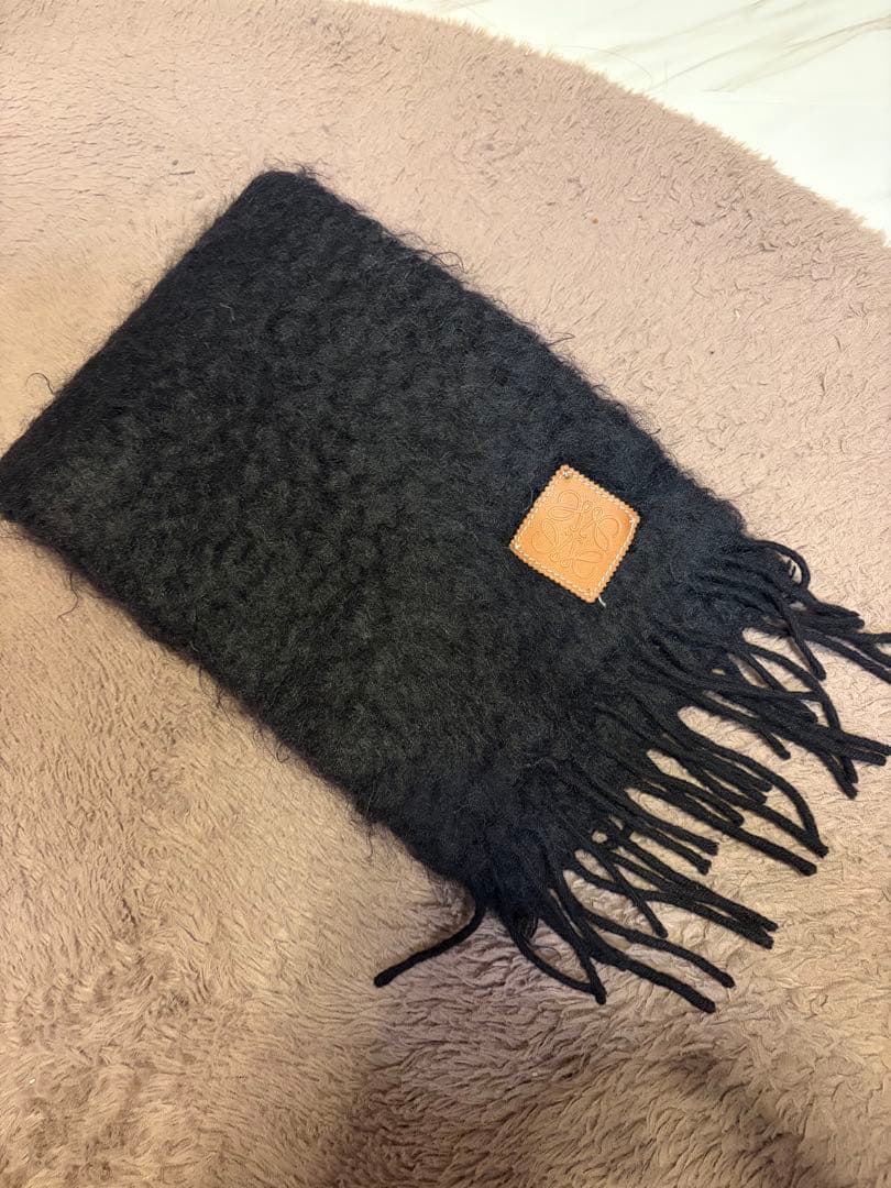 ロエベ モヘア マフラー ウール 黒 ストール