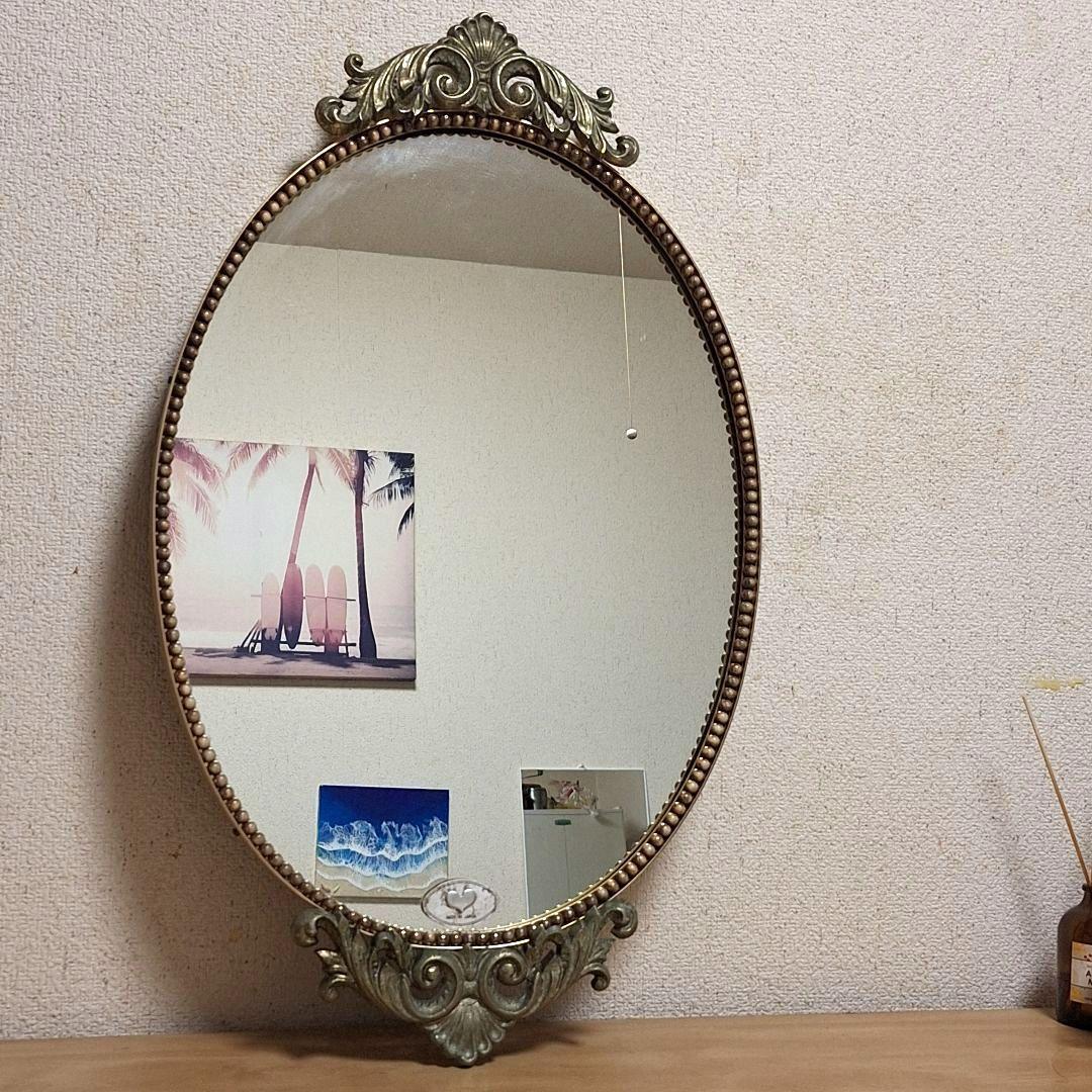 ビンテージ ミラー 鏡 アンティーク　ウォールミラー 壁掛け　真珠
