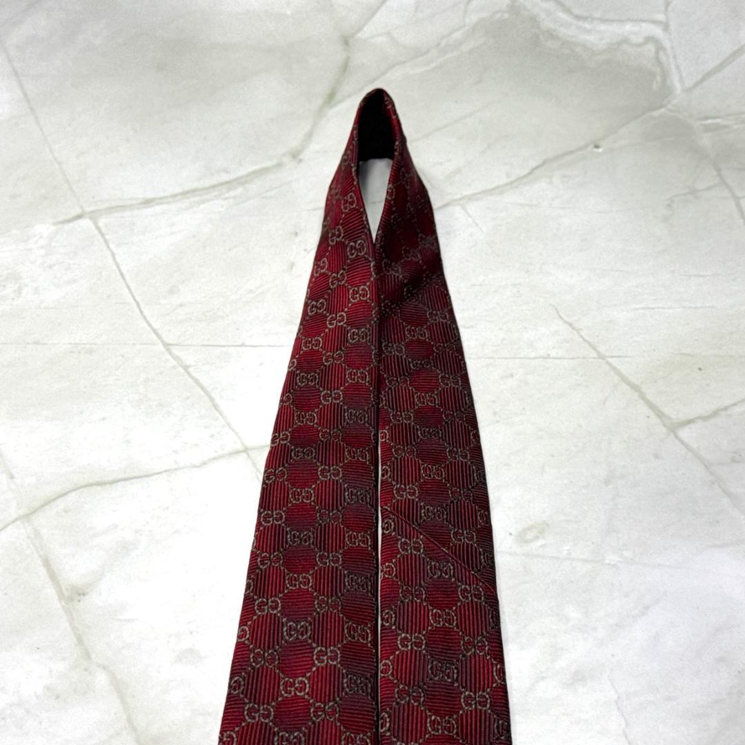 ☆即発 GUCCI GG柄 ネクタイ ボルドー 蜂 Bee シルク 伊製 美品