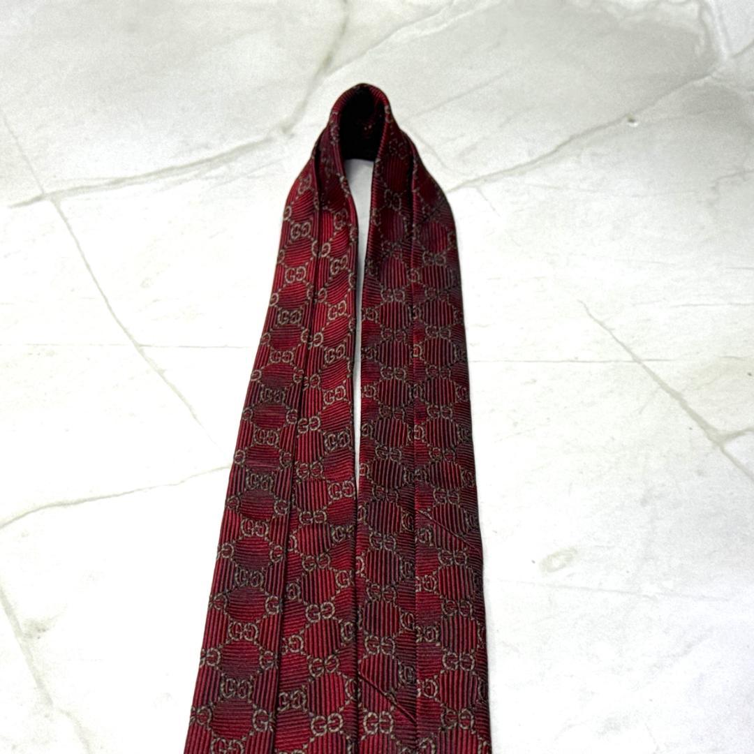 ☆即発 GUCCI GG柄 ネクタイ ボルドー 蜂 Bee シルク 伊製 美品