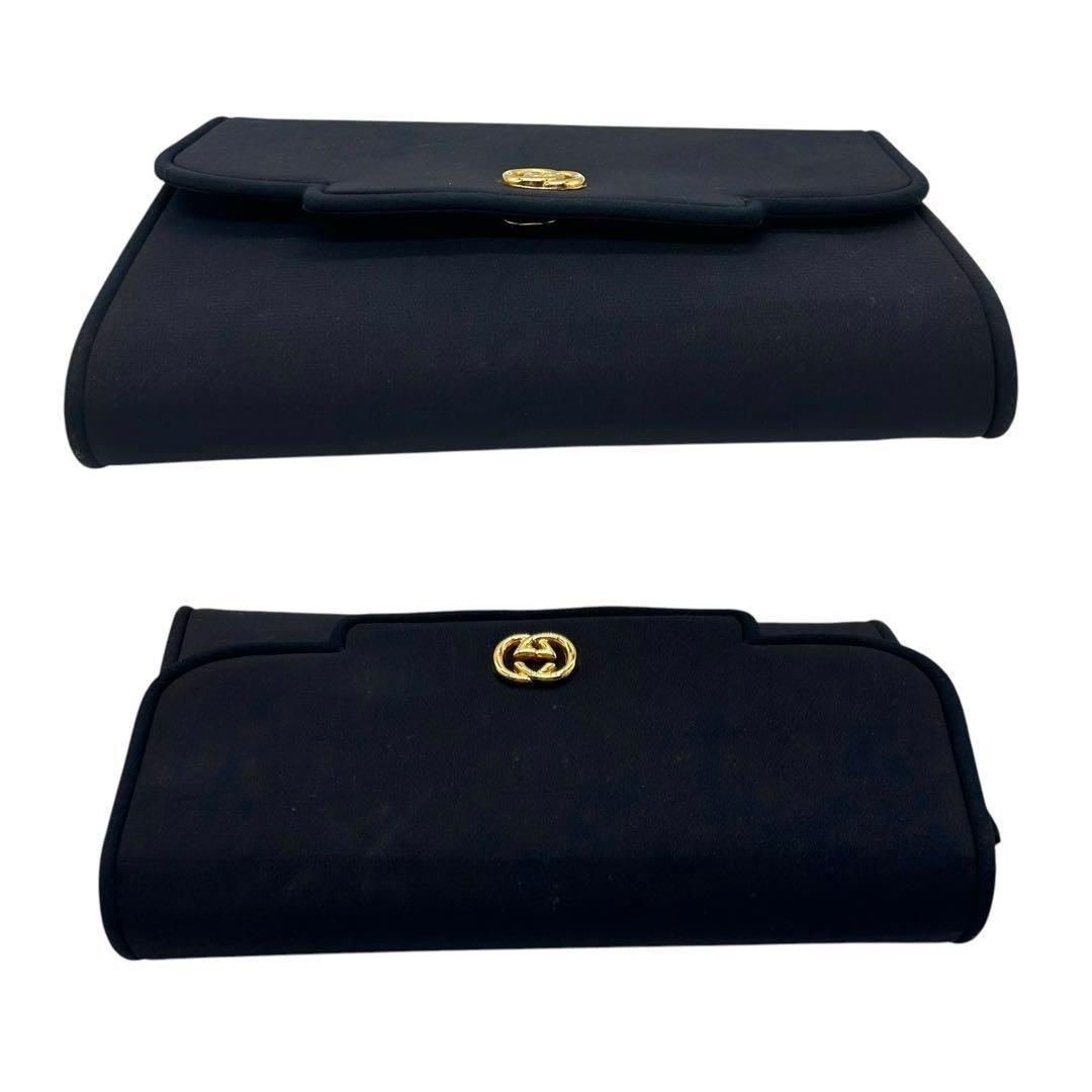 良品 778 グッチ クラッチバッグ インターロック ナイロン ネイビー