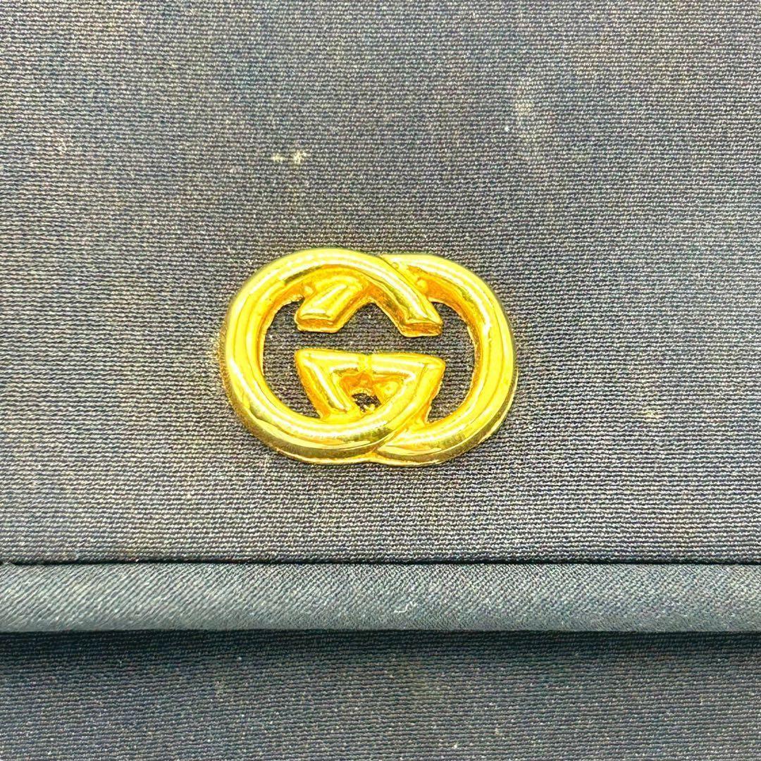 良品 778 グッチ クラッチバッグ インターロック ナイロン ネイビー