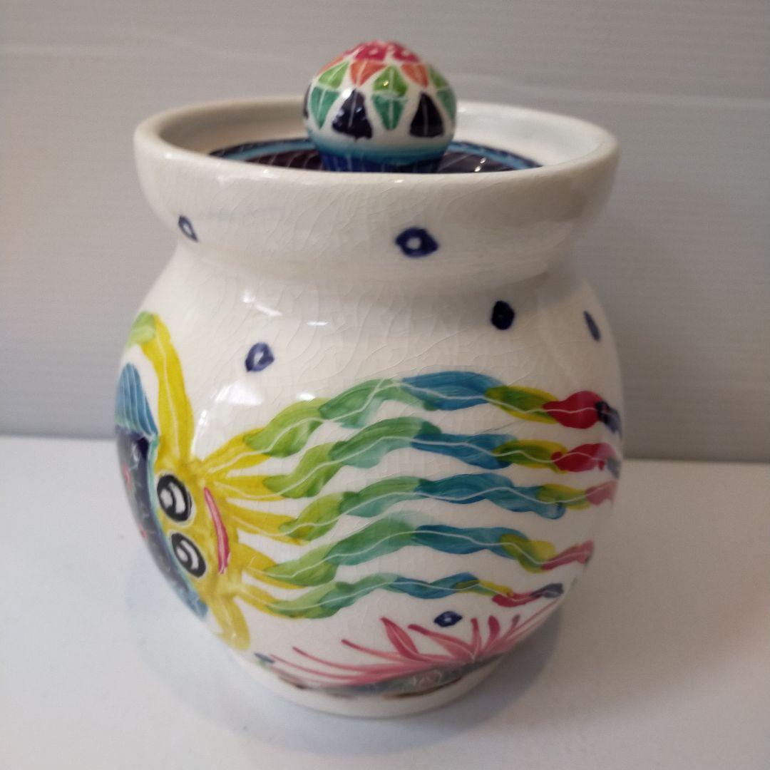 ナツキ　南島焼 沖縄 石垣島 奈美ロリマーさん作品　蓋物大　物入れ　未使用