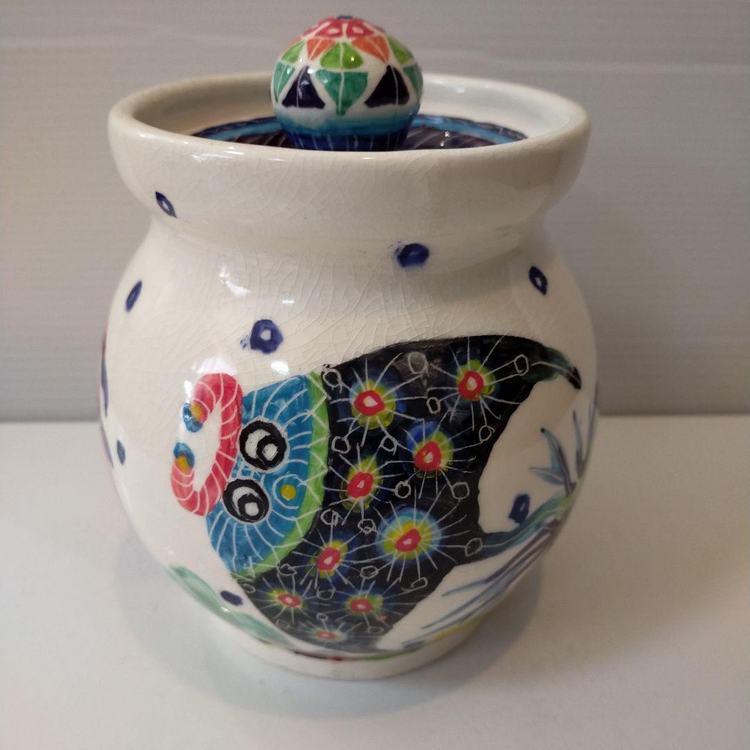 ナツキ　南島焼 沖縄 石垣島 奈美ロリマーさん作品　蓋物大　物入れ　未使用
