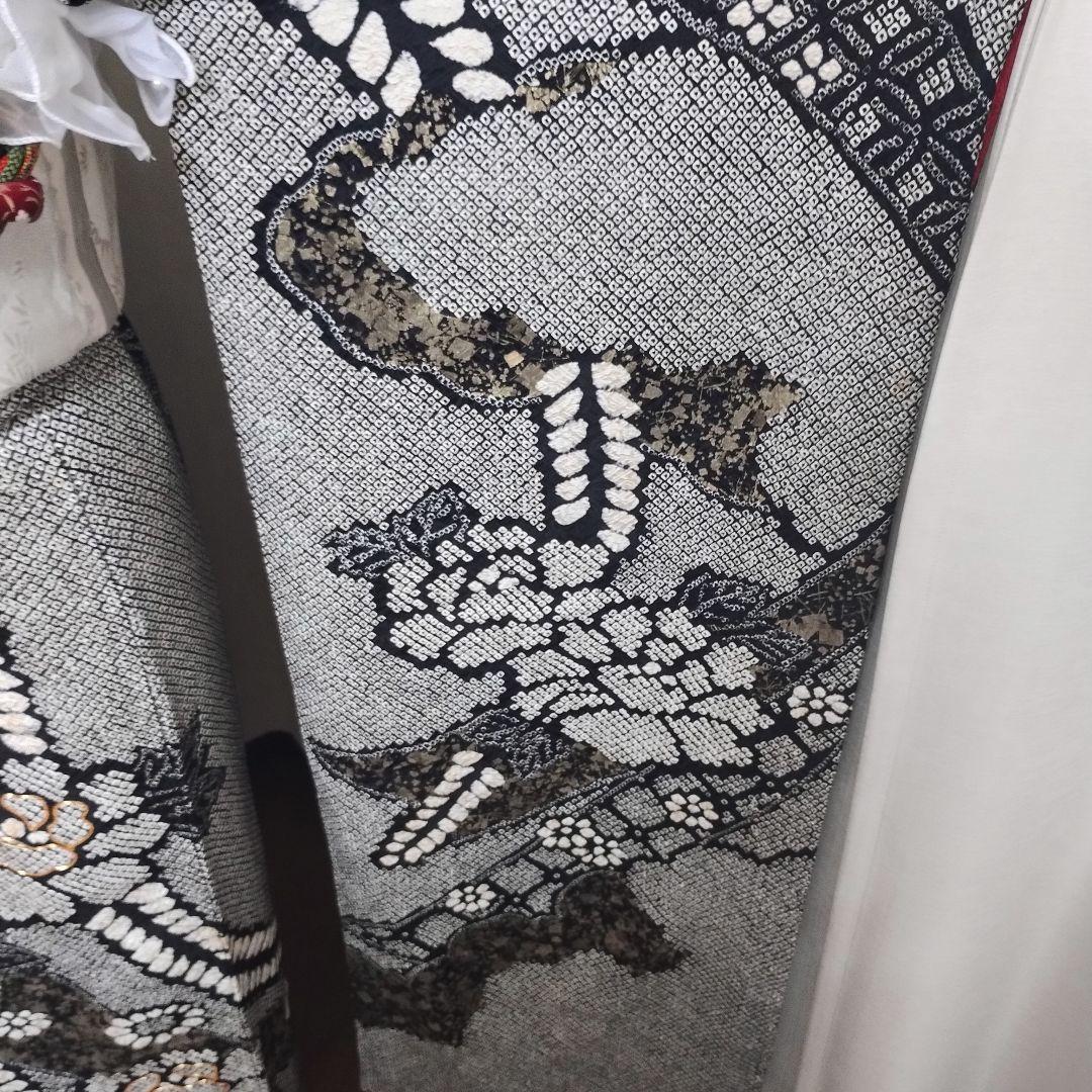 さっちー　成人式正絹振袖フルセットやまと誂製 総絞り 白黒 金彩 金駒刺繍