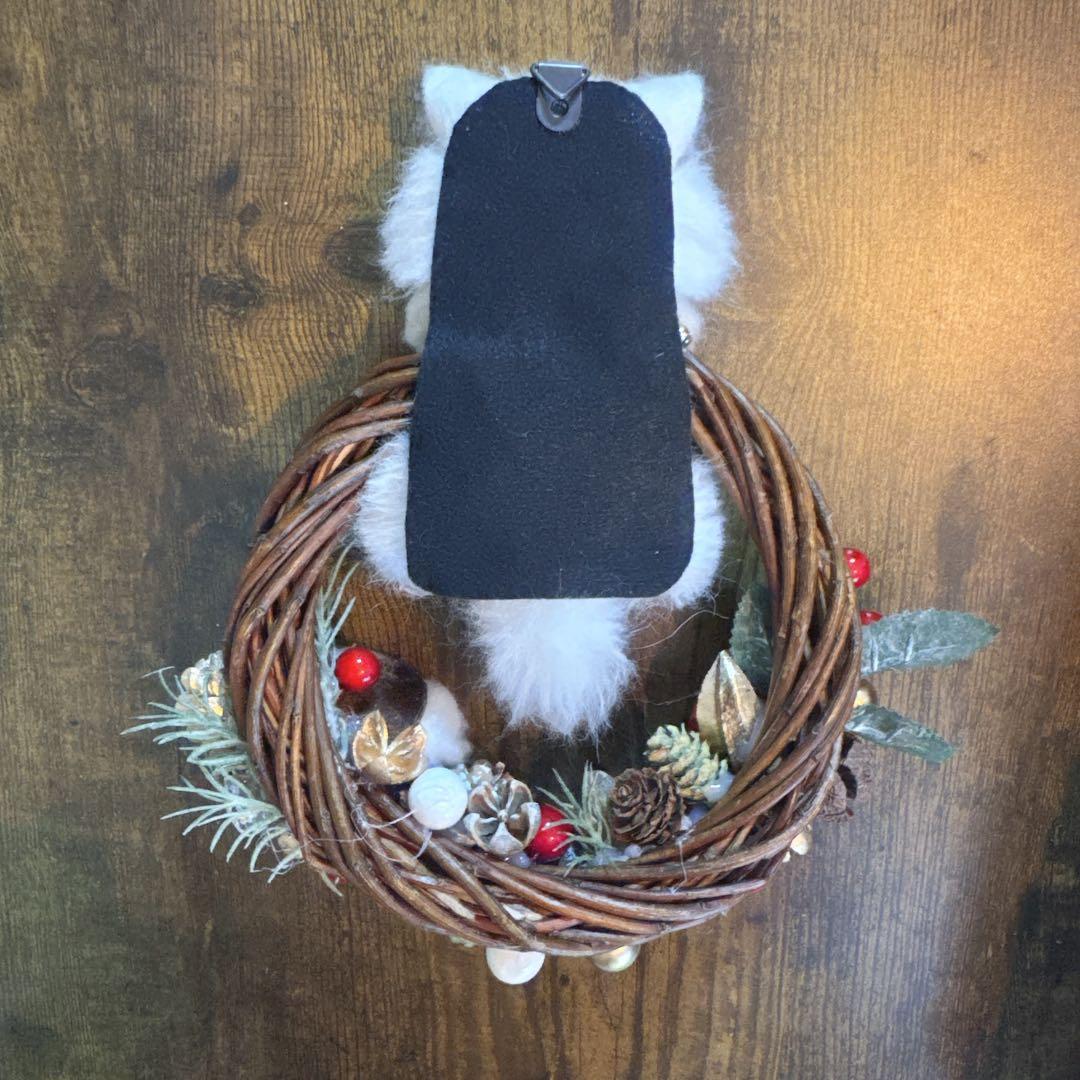 羊毛フェルト 猫 白猫リース