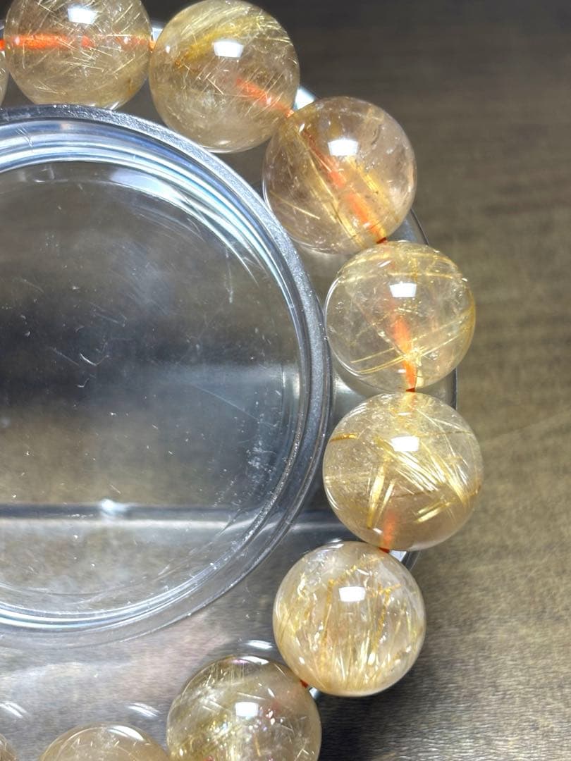 超大玉！ゴールドタイチンルチルブレスレット13.8〜14.6㎜（新品未使用）金運