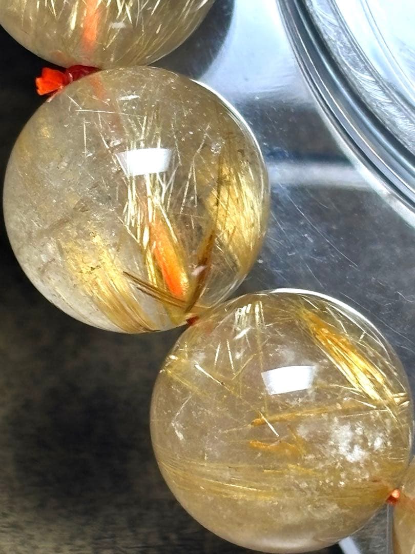 超大玉！ゴールドタイチンルチルブレスレット13.8〜14.6㎜（新品未使用）金運