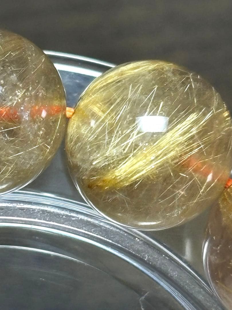 超大玉！ゴールドタイチンルチルブレスレット13.8〜14.6㎜（新品未使用）金運