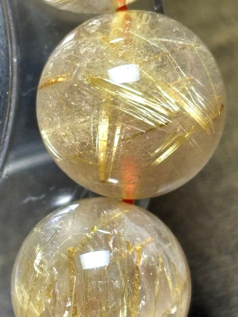 超大玉！ゴールドタイチンルチルブレスレット13.8〜14.6㎜（新品未使用）金運