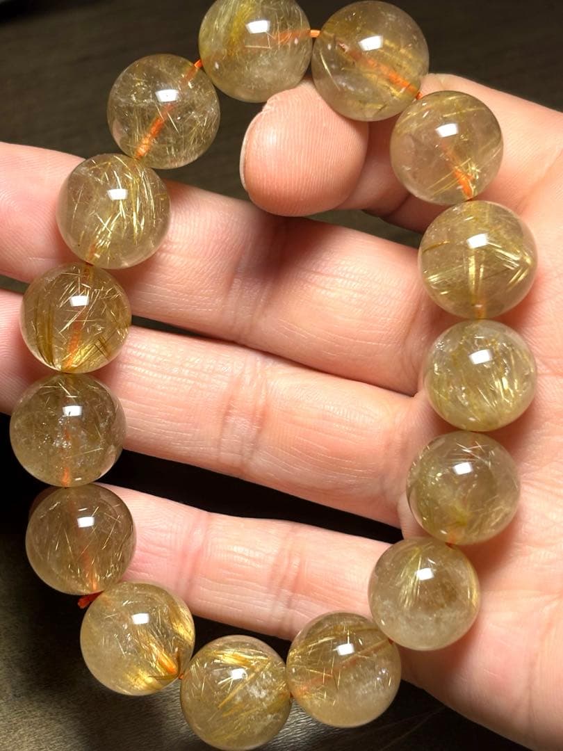 超大玉！ゴールドタイチンルチルブレスレット13.8〜14.6㎜（新品未使用）金運