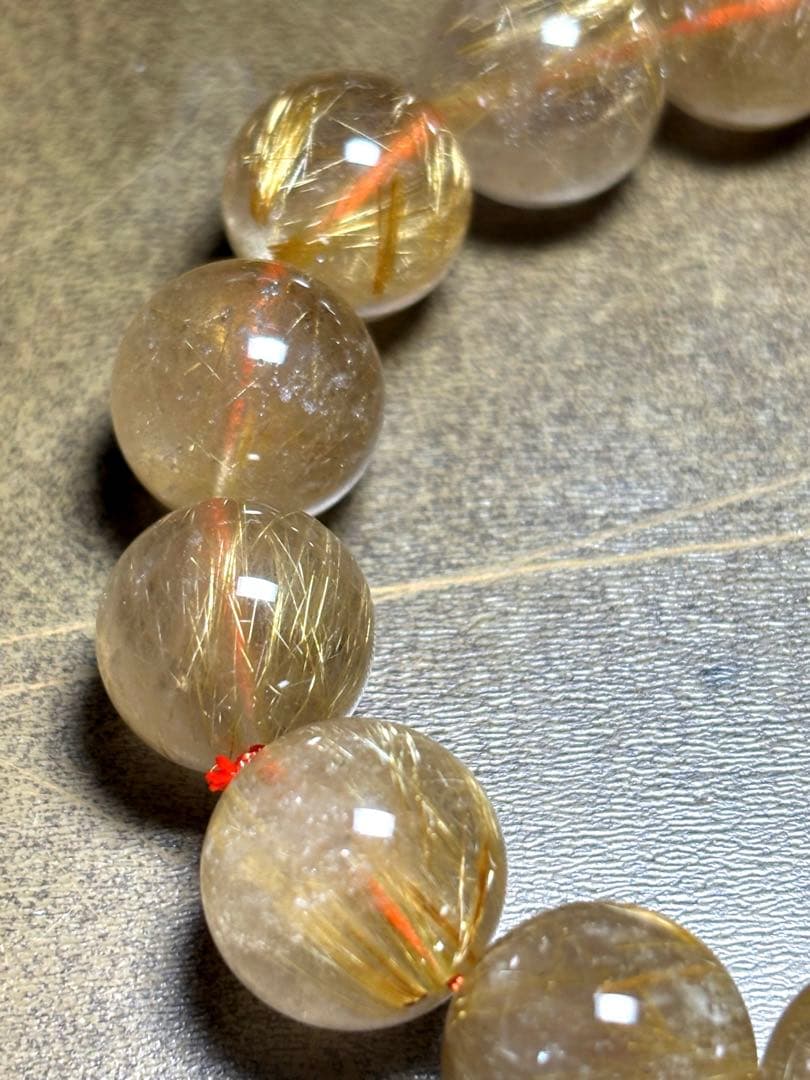 超大玉！ゴールドタイチンルチルブレスレット13.8〜14.6㎜（新品未使用）金運