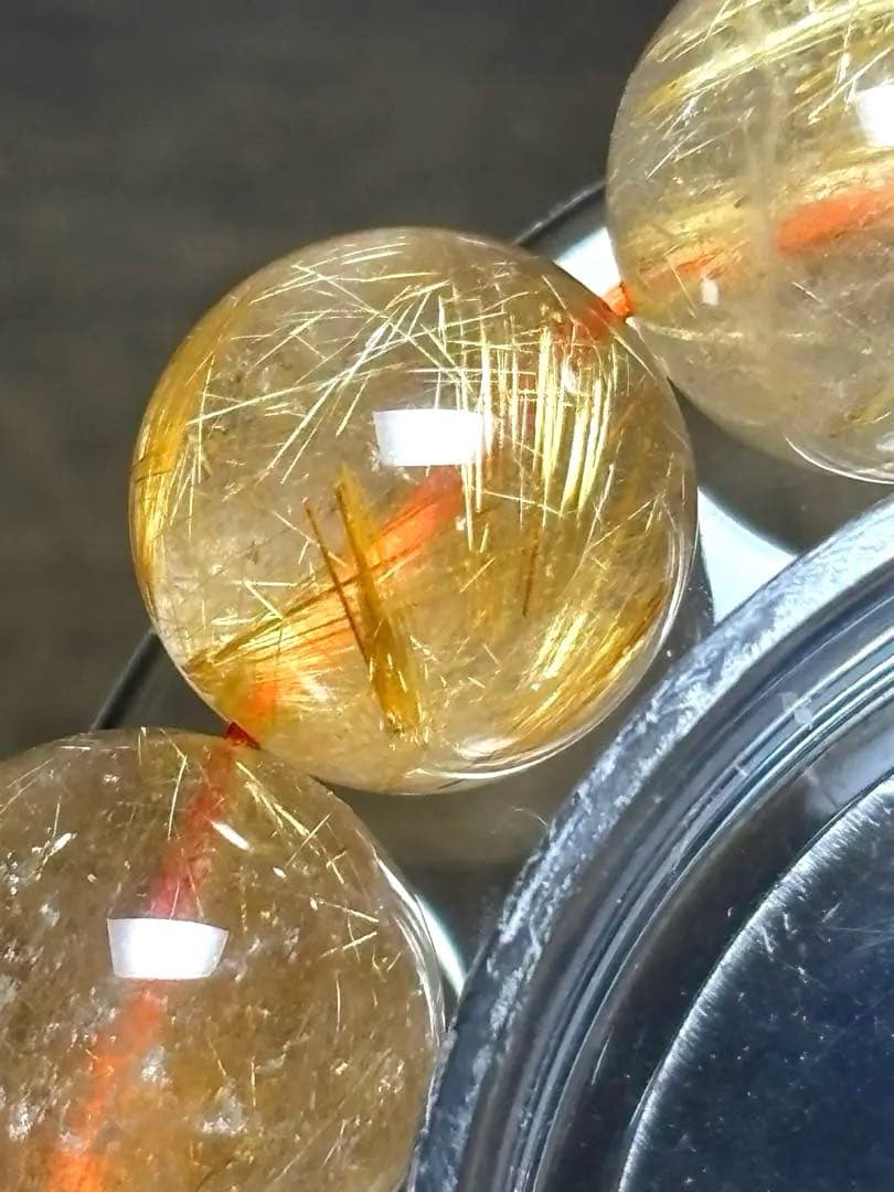 超大玉！ゴールドタイチンルチルブレスレット13.8〜14.6㎜（新品未使用）金運