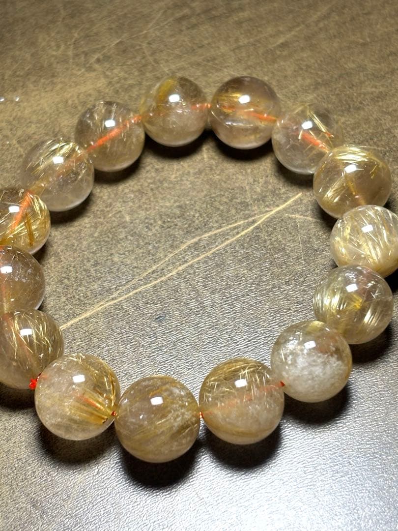 超大玉！ゴールドタイチンルチルブレスレット13.8〜14.6㎜（新品未使用）金運