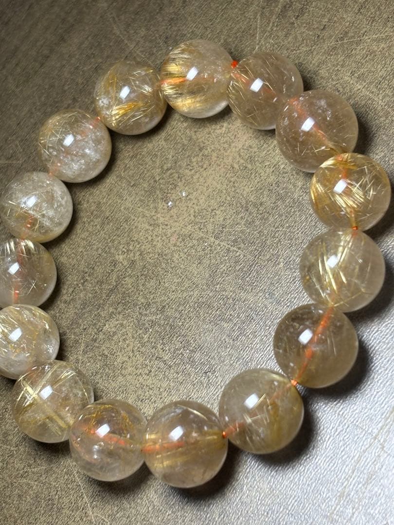 超大玉！ゴールドタイチンルチルブレスレット13.8〜14.6㎜（新品未使用）金運