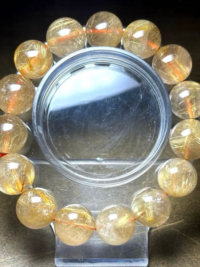 超大玉！ゴールドタイチンルチルブレスレット13.8〜14.6㎜（新品未使用）金運