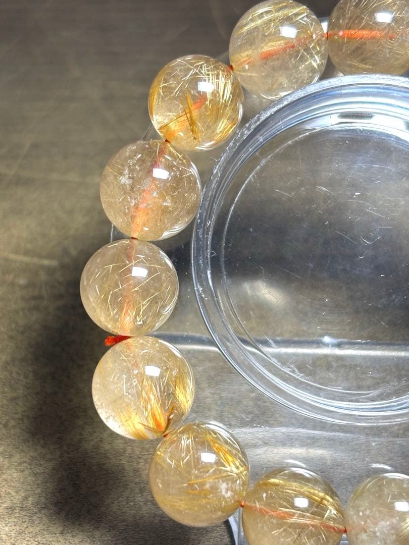 超大玉！ゴールドタイチンルチルブレスレット13.8〜14.6㎜（新品未使用）金運