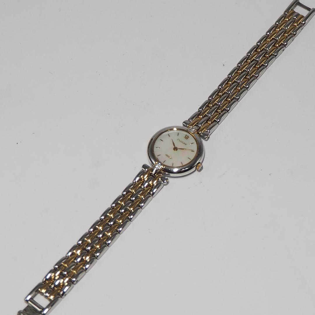 美品 セイコー SEIKO エクセリーヌ 2Pダイヤ シェル 腕時計 F649