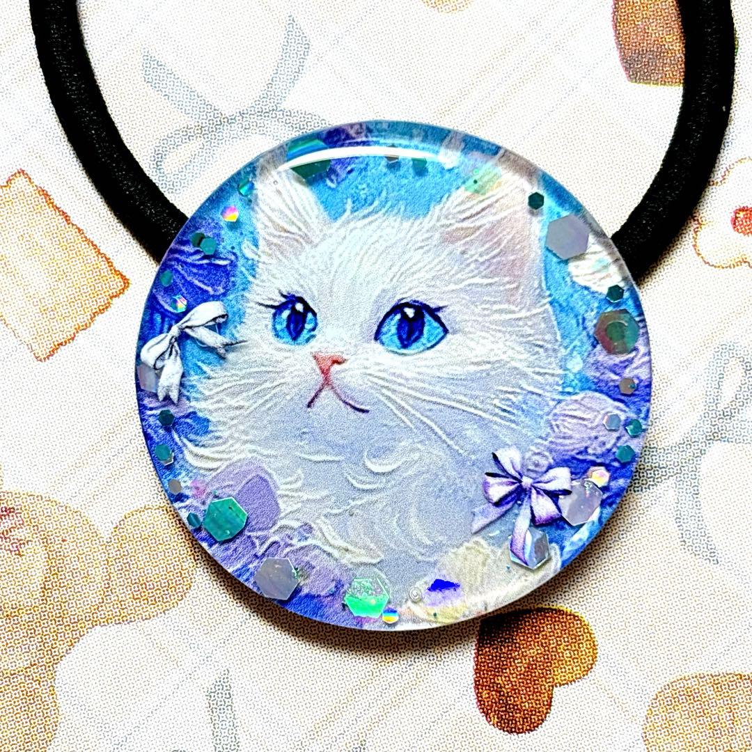 NO329 レジン　ヘアゴム　ブローチ　ハンドメイド　猫