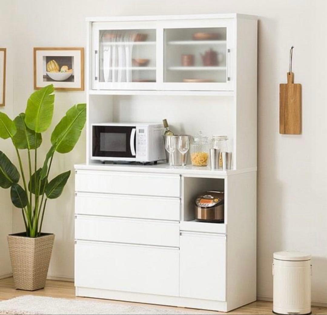 ニトリ　カップボード　レジューム120-2TG-S WH/120-2QH-R