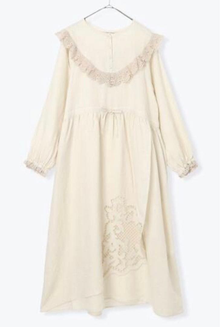 TSUHARU by Samansa Mos2リネン裾刺繍レースワンピース黒色