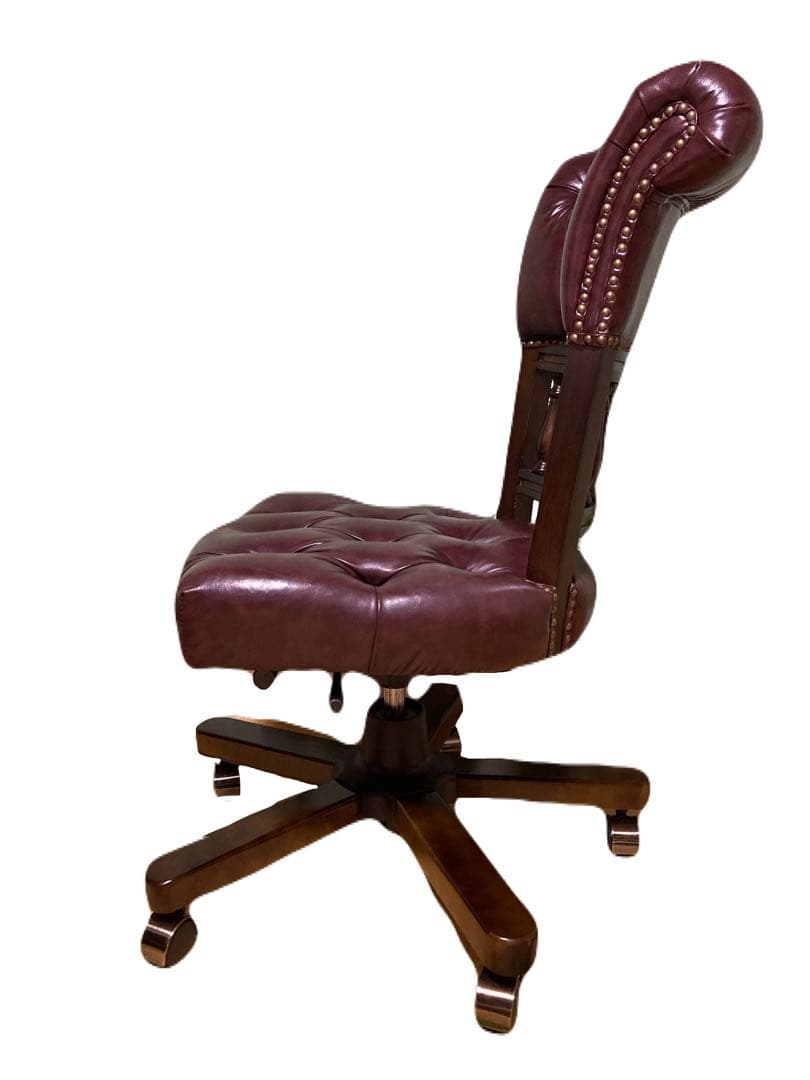 デスクチェア　チョコレートブラウン　レザー　キャスター　アンティークヴィンセント