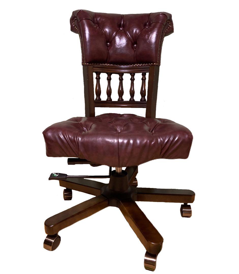 デスクチェア　チョコレートブラウン　レザー　キャスター　アンティークヴィンセント
