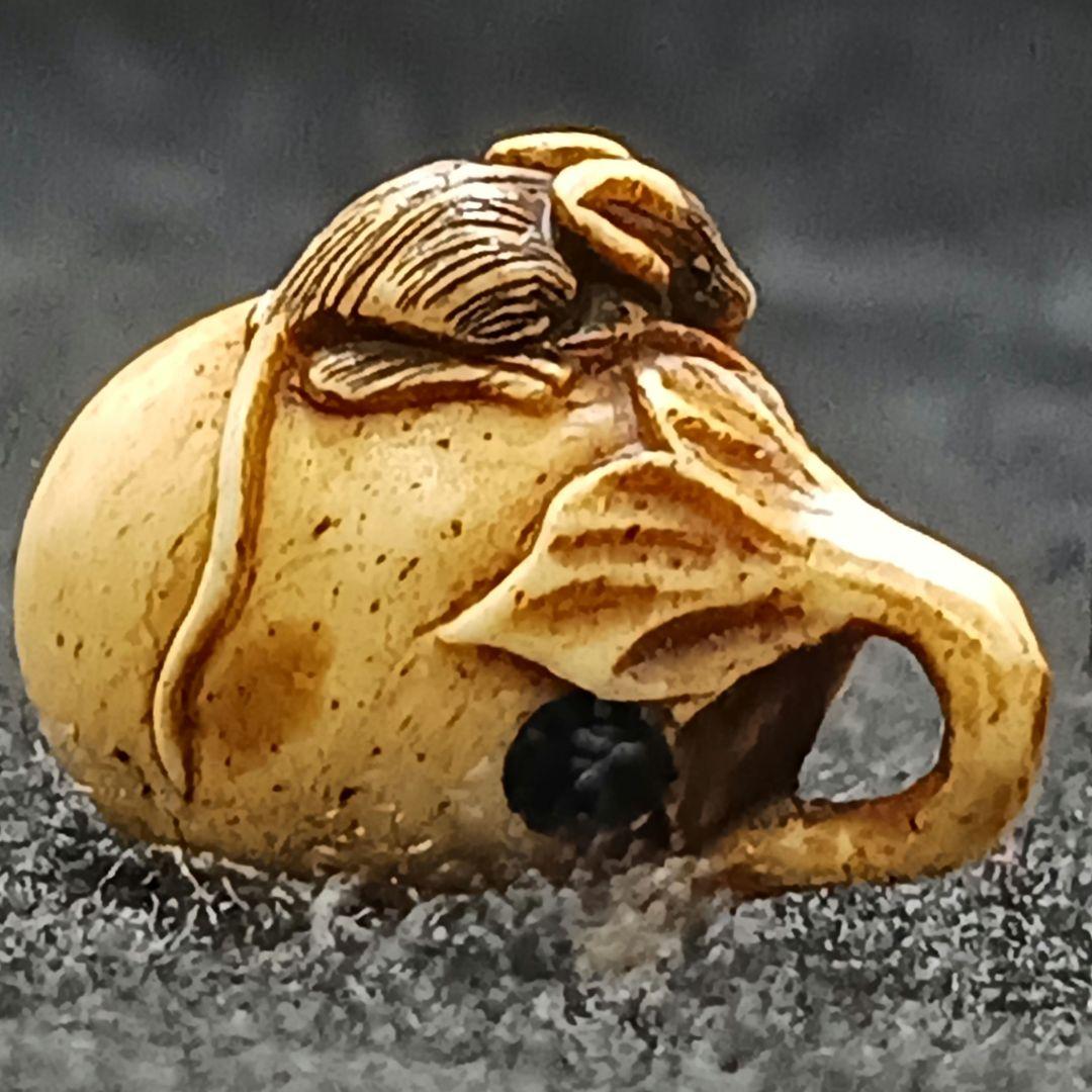 X115-5 江戸期 超極小細工 鼠茄子根付 提物　ひ