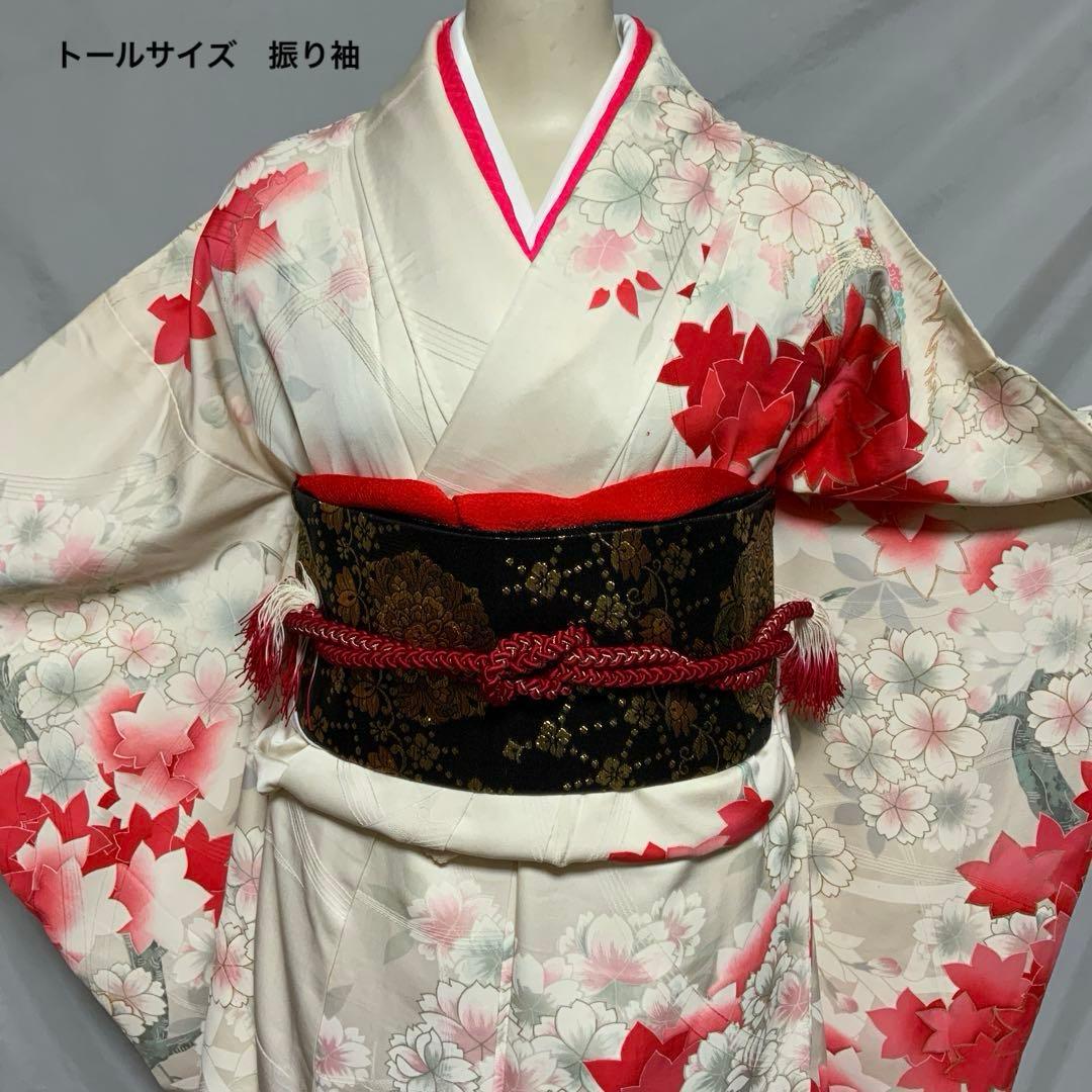 【トールサイズ】　金駒刺繍に刺繍　楓文様　振り袖　単品(正絹) No.C05