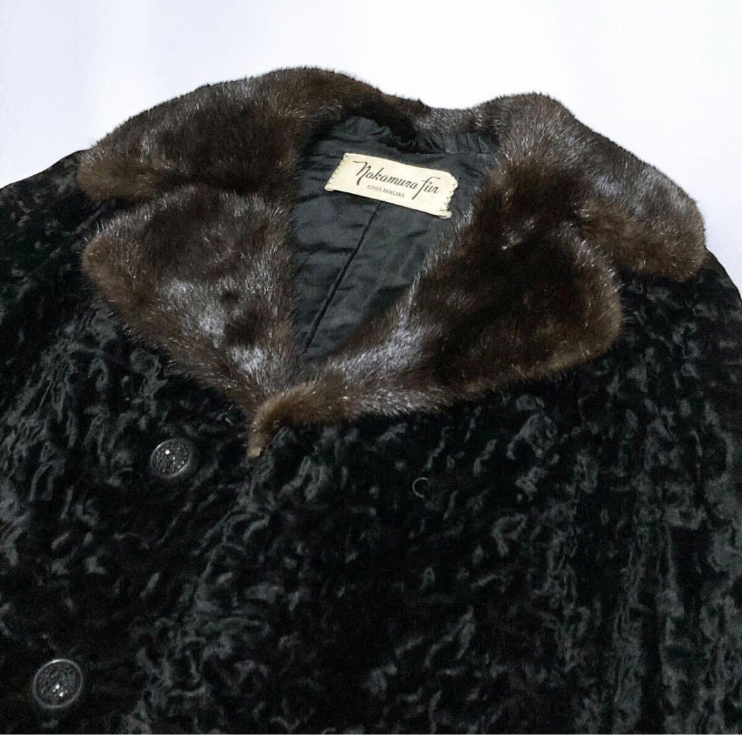 【美品】Nakamura Fur ミンク ラム ファーコート ロングコート 黒