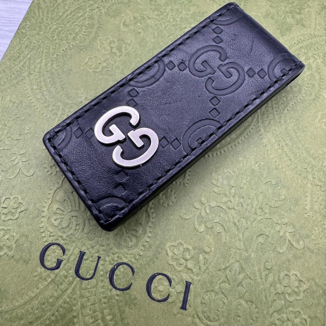 【極美品】GUCCI　マネークリップ　ドリアン　シマ　レザー　ブラック