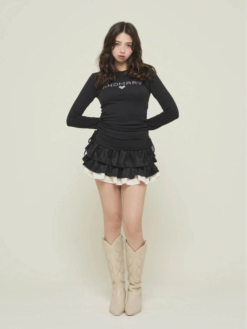 【残り1点】andmary Mel gather skirt black S