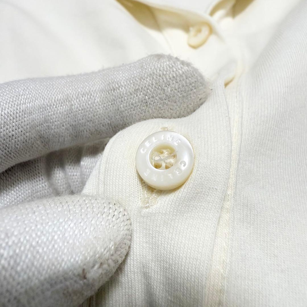 美品❤️セリーヌ　半袖　ポロシャツ　トリオンフ　刺繍　ホワイト　L マカダム柄