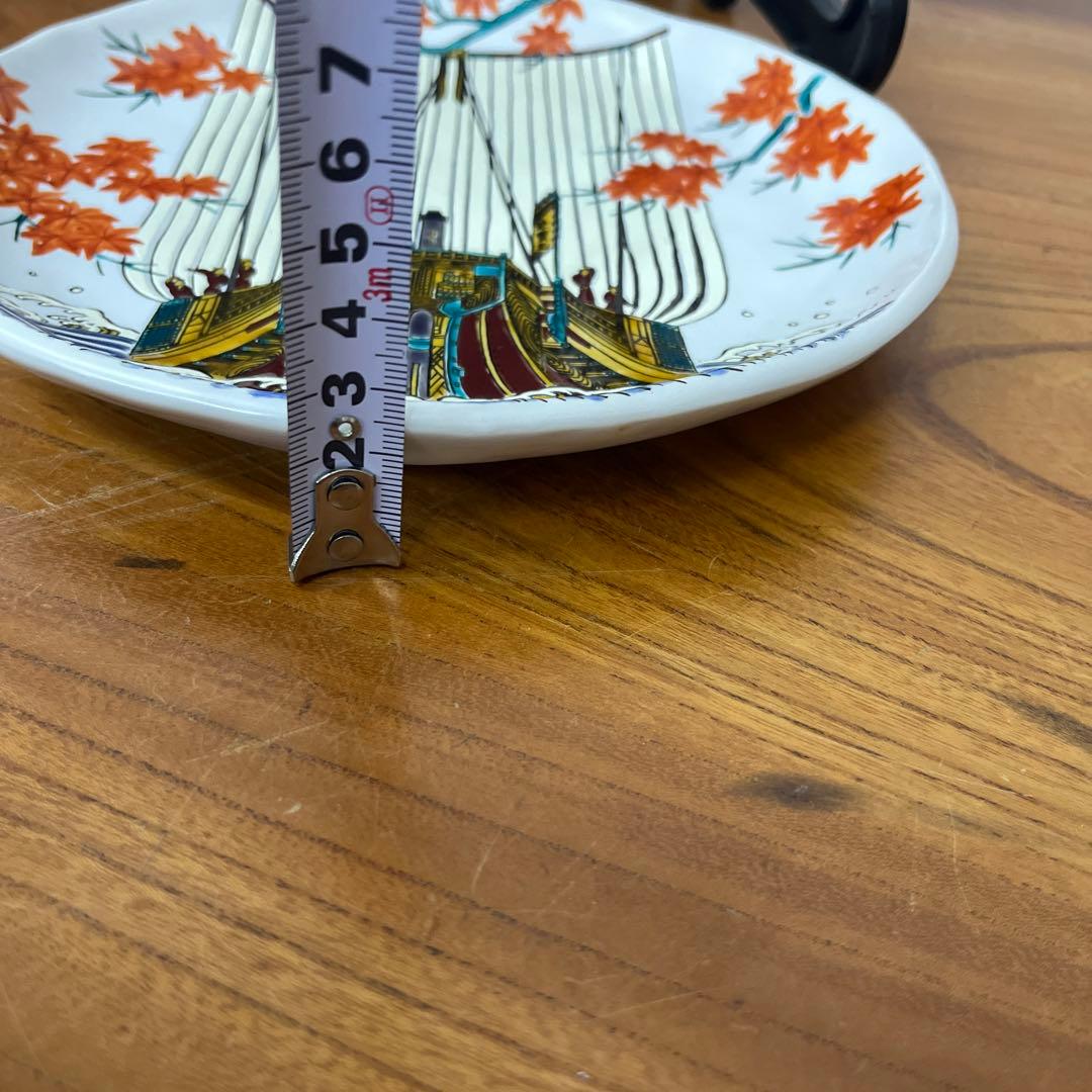 竹隆窯　九谷焼　北前船飾皿　真艫　骨董　北村隆中皿　飾り皿　絵皿　額皿　20cm