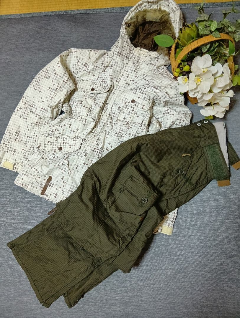 スノーボードウェア 上下セット カーキ ホワイト スキーウェア