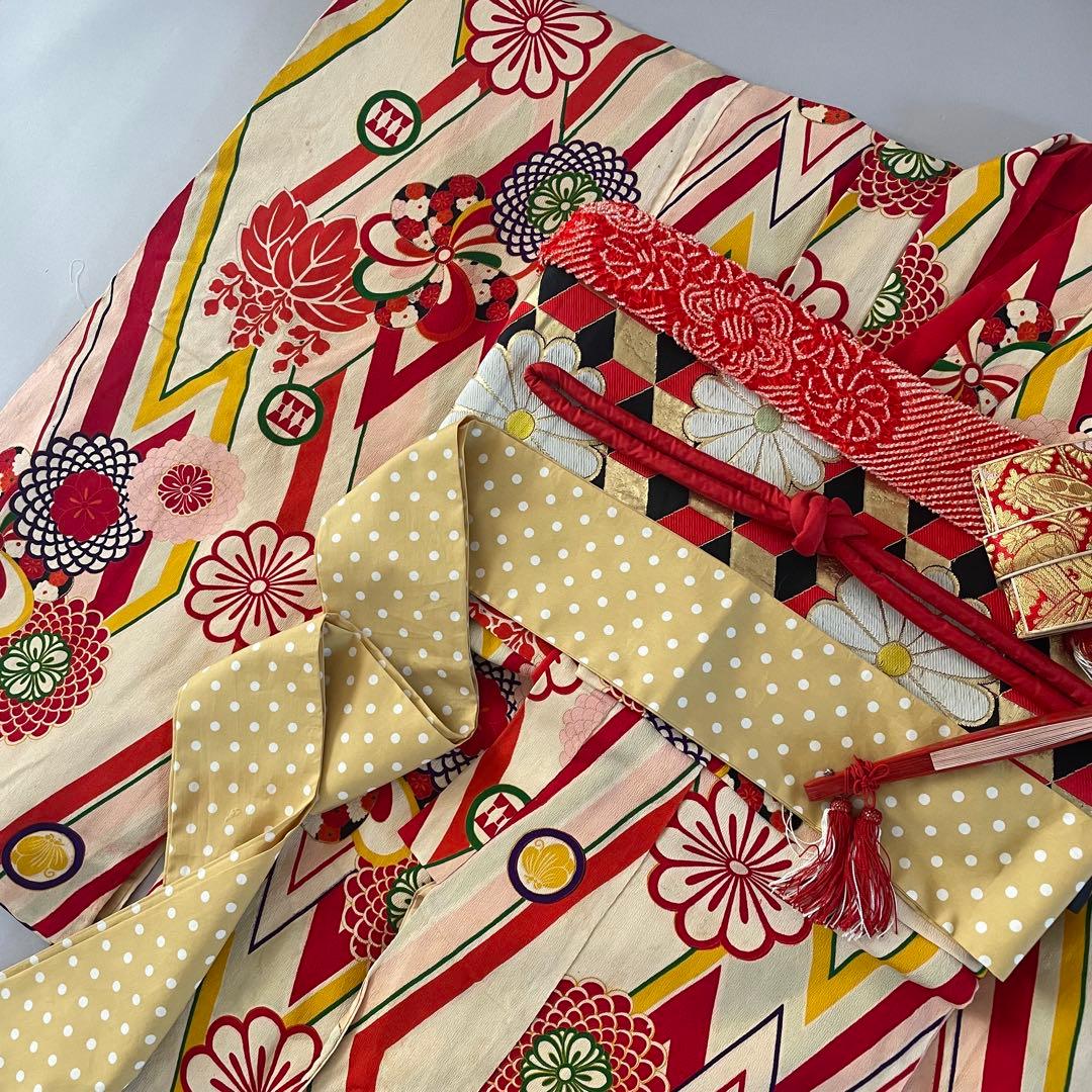 七五三　7歳　アンティークお着物セット　アンティークぽっくり下駄