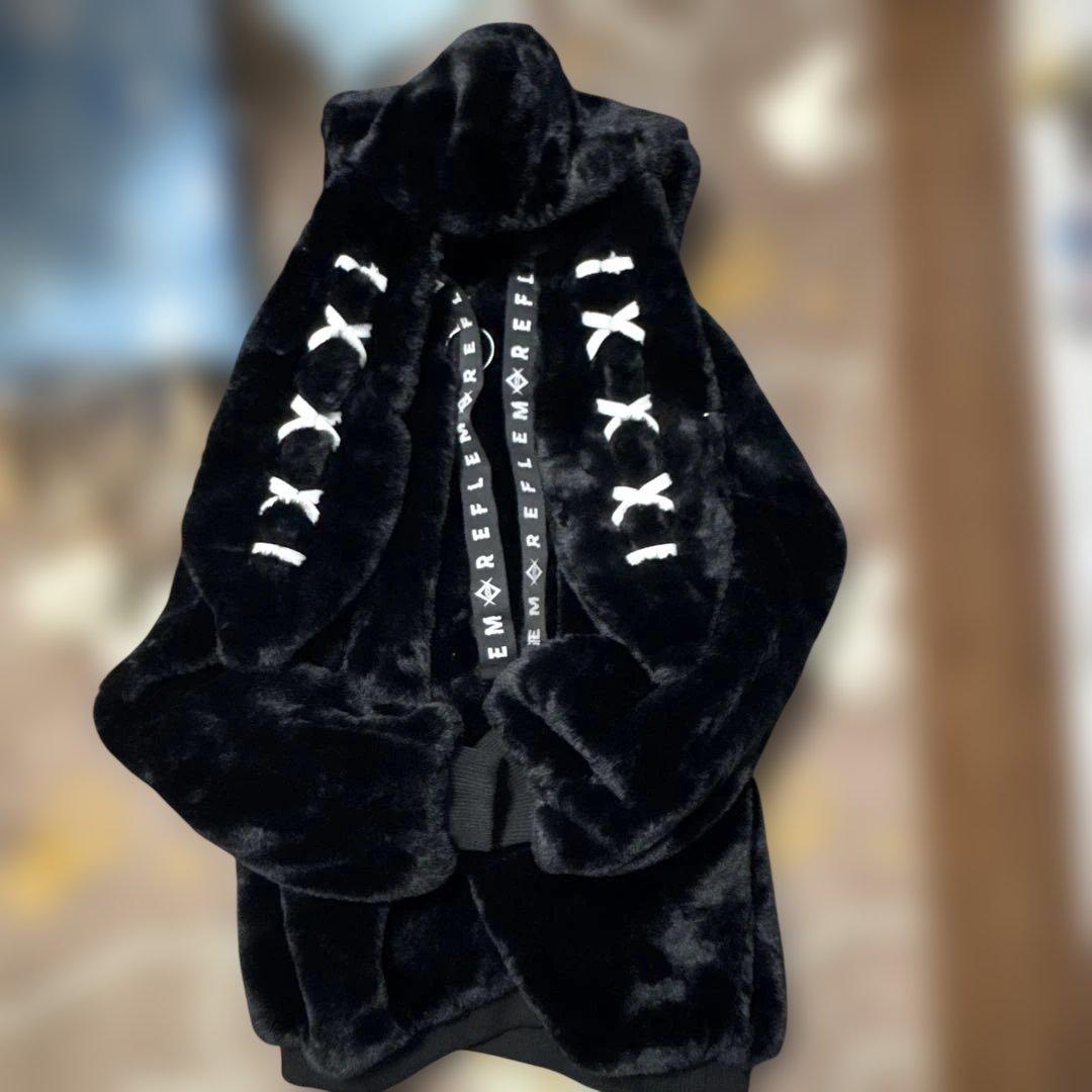レフレム うさ耳 ファーパーカー黒