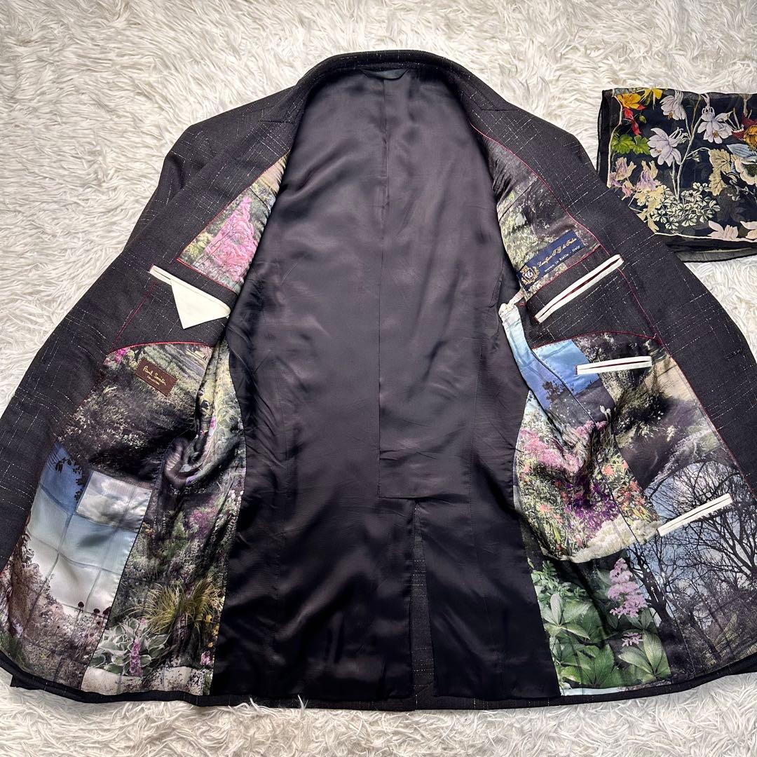 希少 カタログ掲載 未使用級 現行 ポールスミス 風景柄 セットアップ チーフ付