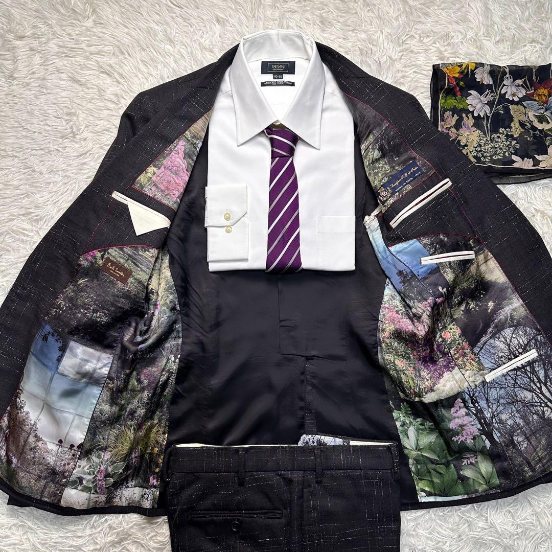 希少 カタログ掲載 未使用級 現行 ポールスミス 風景柄 セットアップ チーフ付