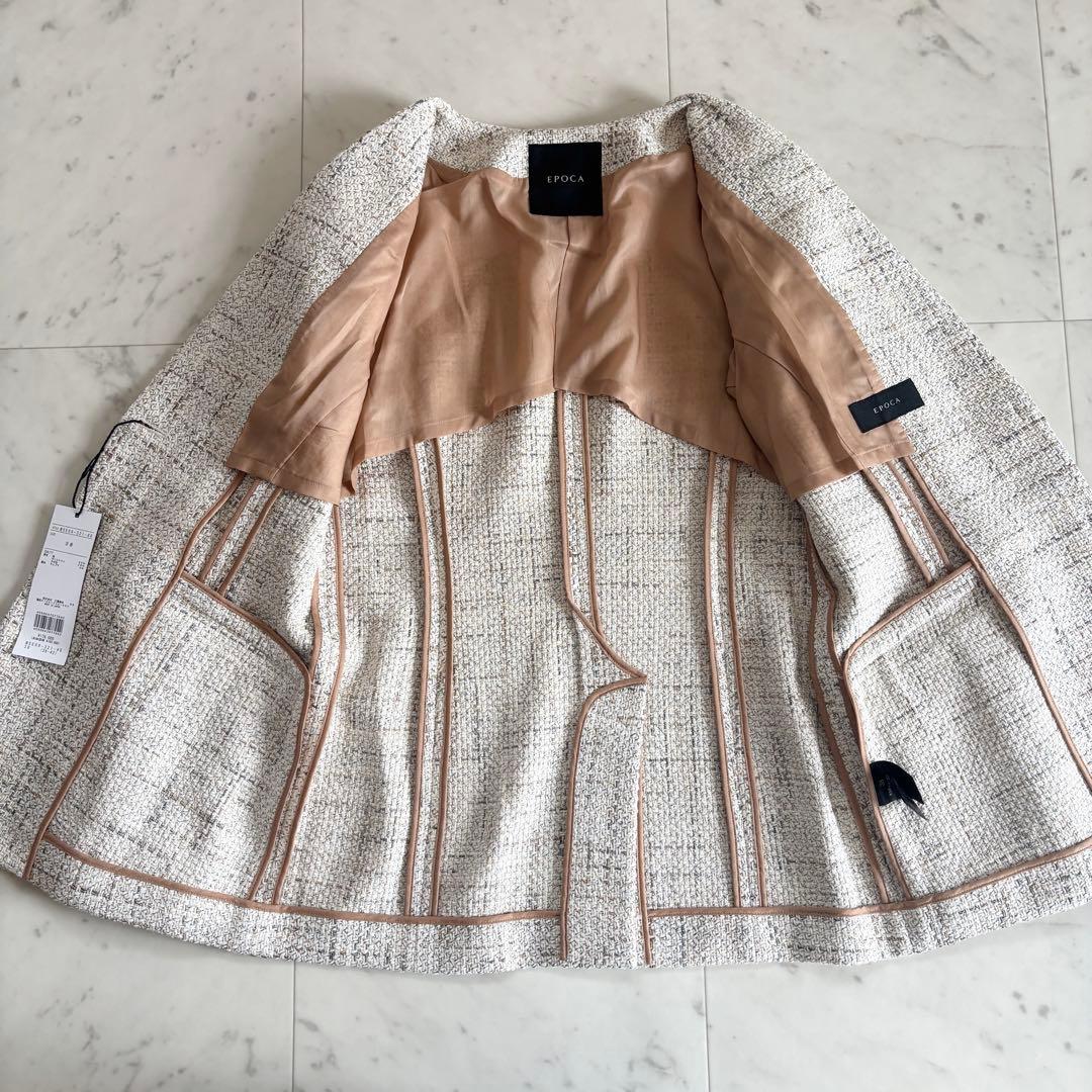 【新品タグ付き】エポカ コットン ツイード ノーカラージャケット 38 三陽商会