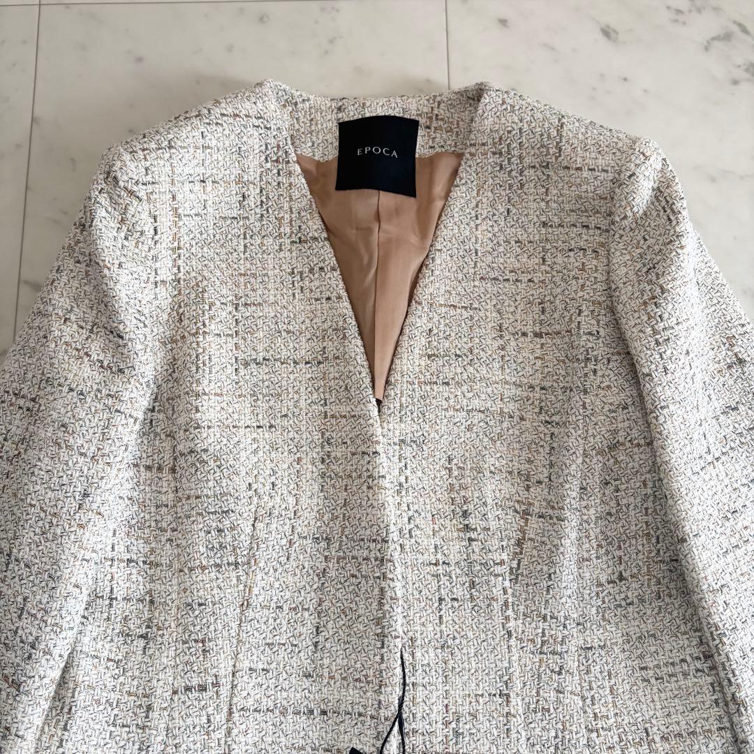 【新品タグ付き】エポカ コットン ツイード ノーカラージャケット 38 三陽商会