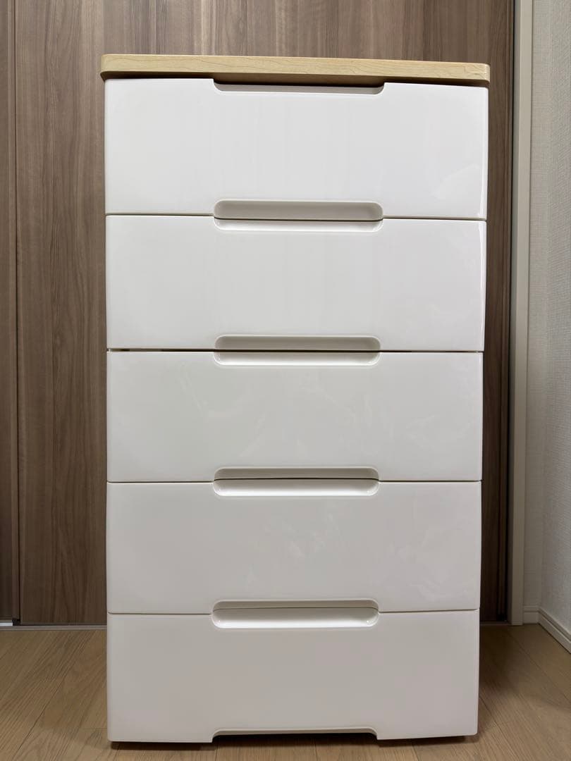 アイリスオーヤマ　ホワイト 5段チェスト 木製天板