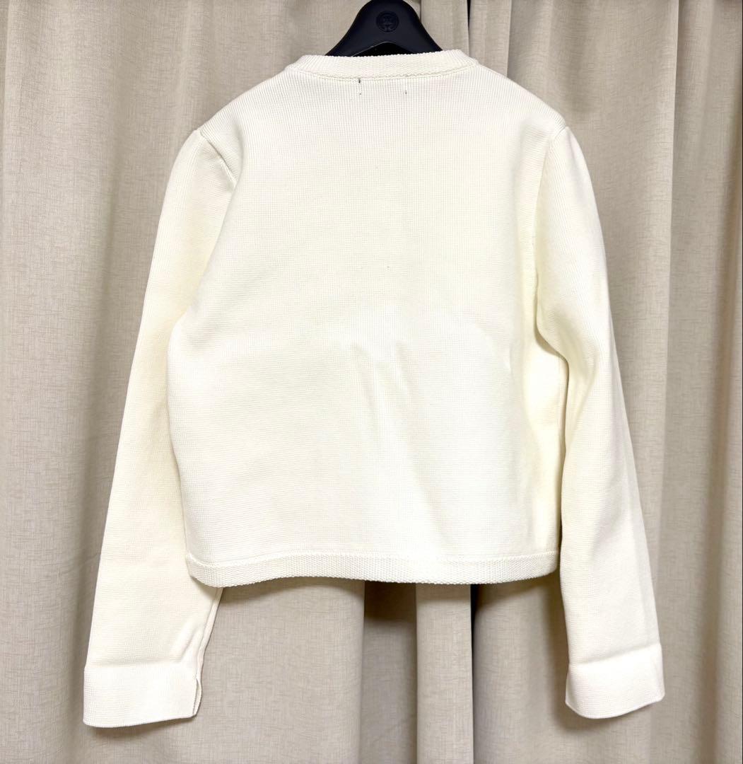 anuans オリジナルボタンノーカラーニットジャケット ホワイト